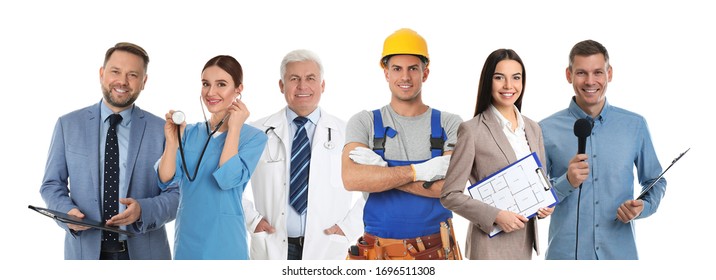 Collage with people of different professions on white background. Banner design  - Shutterstock ID 1696511308