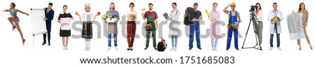 Collage with people of different professions on white background. Banner design