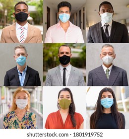 Collage Of People Wearing Protective Facial Mask