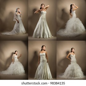 Collage Of Photo With Beautiful Young Woman Posing In A Wedding Dress