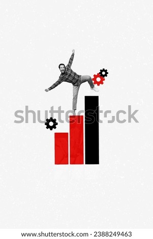 Collage photo of confident risky young businessman danger standing diagram innovation service startup isolated on white background