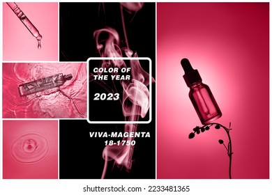 Collage of photo glamour make up in magenta. Concept poster of color of the year 2023 - Shutterstock ID 2233481365