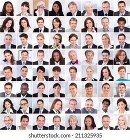 Collage Photo Of Multiethnic Business People Smiling