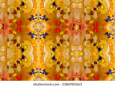 A collage of photographs of soap bubbles used to create a design on a brown, yellow and red background. Collage of one photo repeated nine times in the GIMP photo editor. The background image was crea