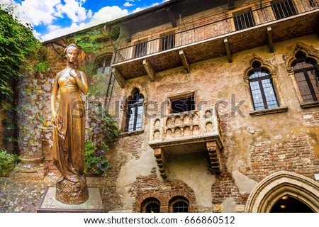 A collage of photos of a bronze statue of Juliet and a balcony juliet Verona Italy