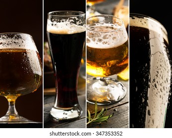 Collage From Photos Of Porter And Pilsner Beer