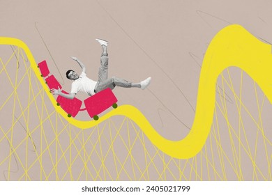 Collage picture of overjoyed carefree mini black white colors guy enjoy riding roller coaster isolated on beige background - Powered by Shutterstock