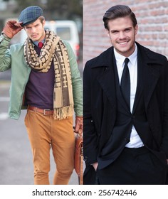 Collage Picture Of The Same Man Wearing Different Clothes, Casual And Business