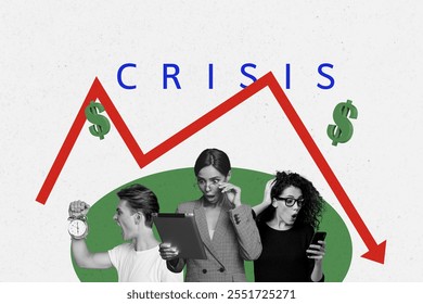 Collage picture young business people colleagues project management crisis inflation economy investors traders recession - Powered by Shutterstock