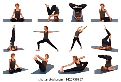 Collage Pictures Woman Different Yoga Poses Stock Photo 1423958957 ...