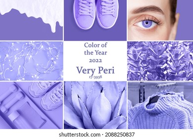 Collage of plants and garments in trending color of the year 2022. - Shutterstock ID 2088250837