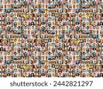 Collage portrait of multiracial smiling different business people. A lot of happy modern people faces in mosaic collection. Successful business, career, diversity concept