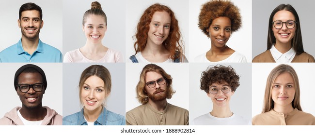 Collage of portraits and faces of multiracial group of various smiling young people, good use for userpic and profile picture. Diversity concept  - Shutterstock ID 1888902814