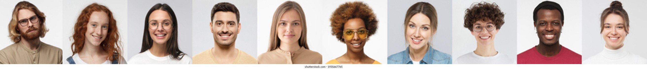 Collage of portraits and faces of multiracial group of various smiling young men and women, best use for userpic and profile picture. Diversity concept  - Shutterstock ID 1935667765
