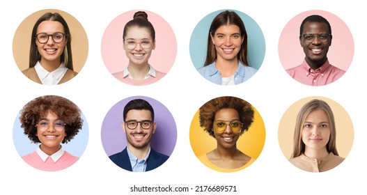 Collage of portraits and faces of multiracial group of various smiling young diverse people for profile picture - Shutterstock ID 2176689571
