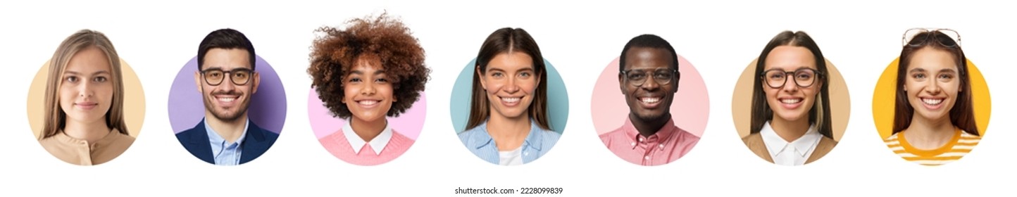 Collage of portraits and faces of multiracial group of various smiling young diverse people for userpic and profile picture - Shutterstock ID 2228099839