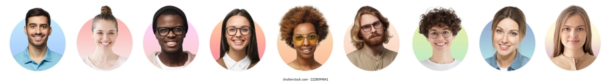 Collage of portraits and faces of multiracial group of various smiling young diverse people for userpic and profile picture - Shutterstock ID 2228099841