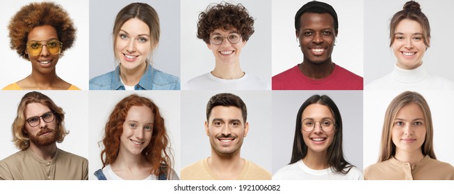 Collage of portraits and faces of multiracial millennial group of various smiling young people, good use for userpic and profile picture. Diversity concept  - Shutterstock ID 1921006082