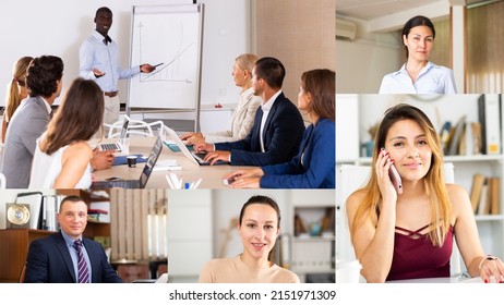 Collage Of Portraits Of Positive Successful Modern Young Adult Male And Female Entrepreneurs, Office Workers And Freelancers. Human Occupation Concept