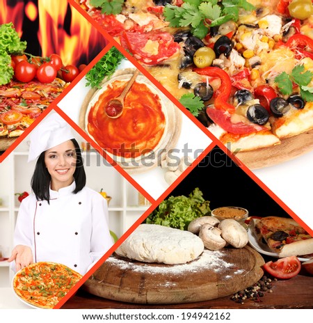 Collage of preparing pizza