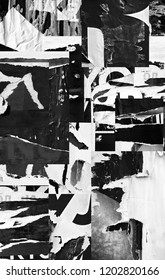 Collage ripped torn posters grunge creased crumpled paper texture background placard backdrop surface / High quality image dense pixel