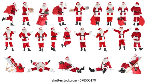 Collage Of Santa Claus On White Background