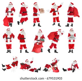 Collage Of Santa Claus On White Background