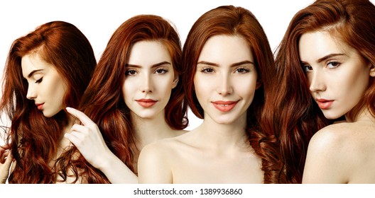 Collage of sensual redhead woman with beautiful hair. Over white background.