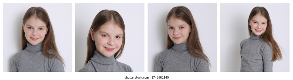 Collage. Set of studio portrait of european caucasian teen girl.