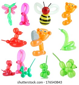 Collage of simple balloon animals isolated on white