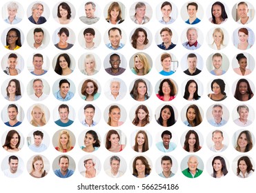 Collage Of Smiling Multiethnic People Portraits And Faces