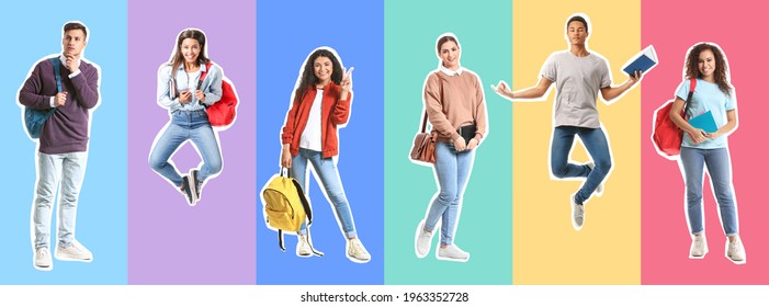 Collage with students on color background - Shutterstock ID 1963352728