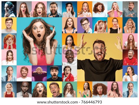 The collage of surprised people