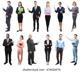 Collage Of Teachers On White Background