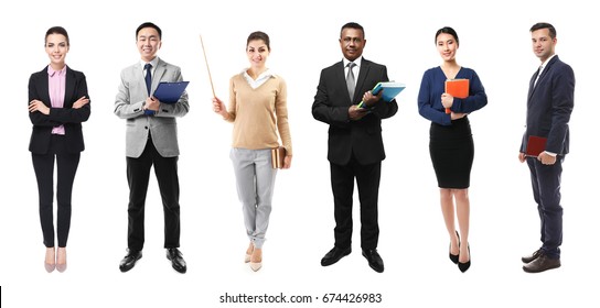 Collage Of Teachers On White Background