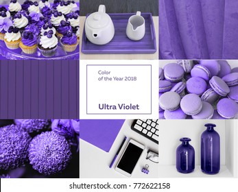 Collage With Ultra Violet Color Of The Year 2018 Pantone 