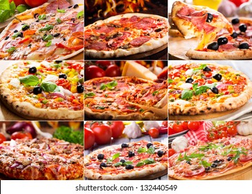 collage of various pizza