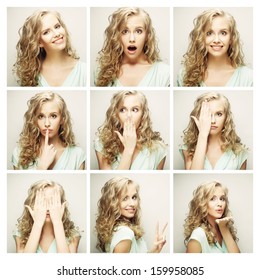 Collage Of Woman Different Facial Expressions