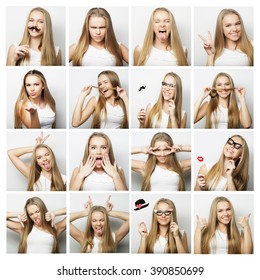 Collage Of Woman Different Facial Expressions