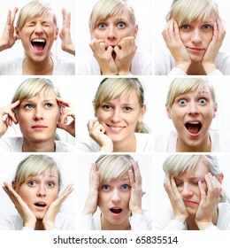 Collage Of Woman Different Facial Expressions