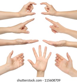 Collage of woman hands on white backgrounds - Shutterstock ID 115608709