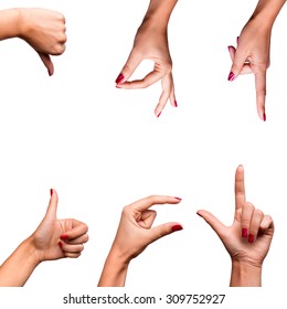 Collage of woman hands on white backgrounds - Shutterstock ID 309752927