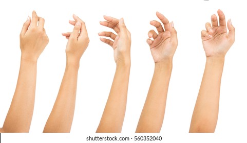 Collage of woman holding on white backgrounds