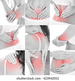 Collage Of A Woman Suffering From Ache At Several Parts Of The Body