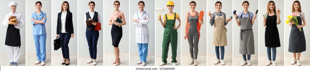 Collage with woman in uniforms of different professions  - Shutterstock ID 1576683400