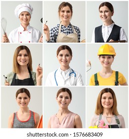 Collage With Woman In Uniforms Of Different Professions 