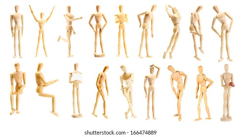 Collage of wooden mannequin in different positions - Powered by Shutterstock