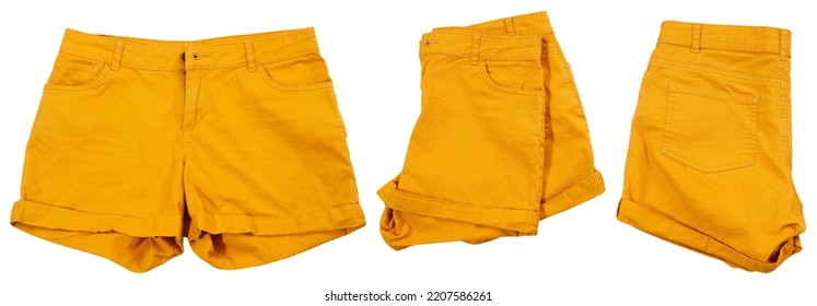 collage of yellow shorts isolated on white background - Shutterstock ID 2207586261