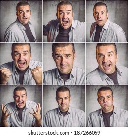 Collage Of Young Man Face Expressions Composite