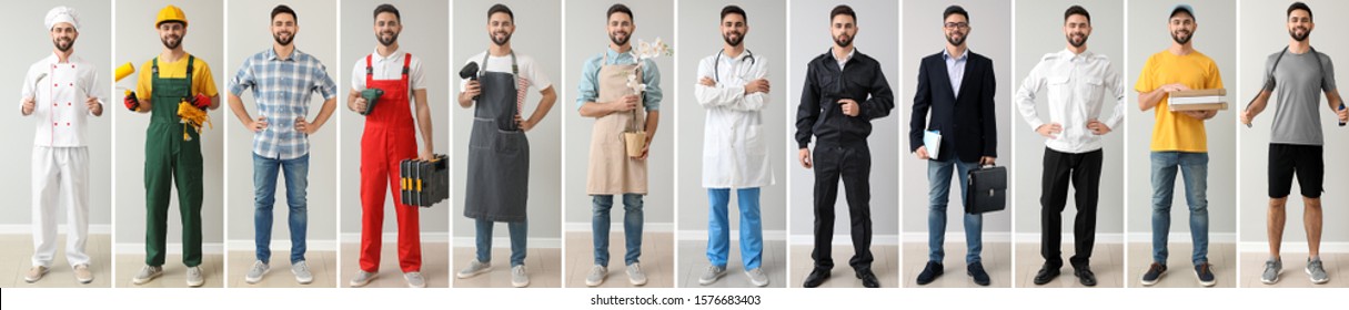 Collage with young man in uniforms of different professions  - Shutterstock ID 1576683403